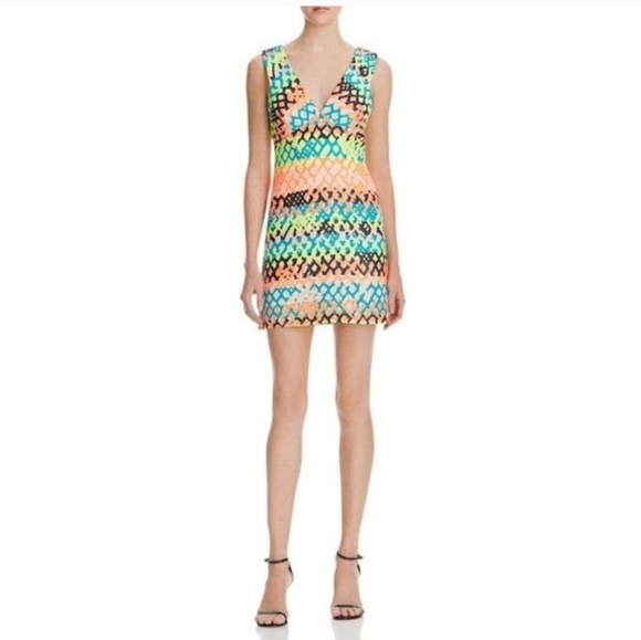 Milly bright colored v neck textured mini dress with contrasting zipper size 6 - Picture 1 of 7
